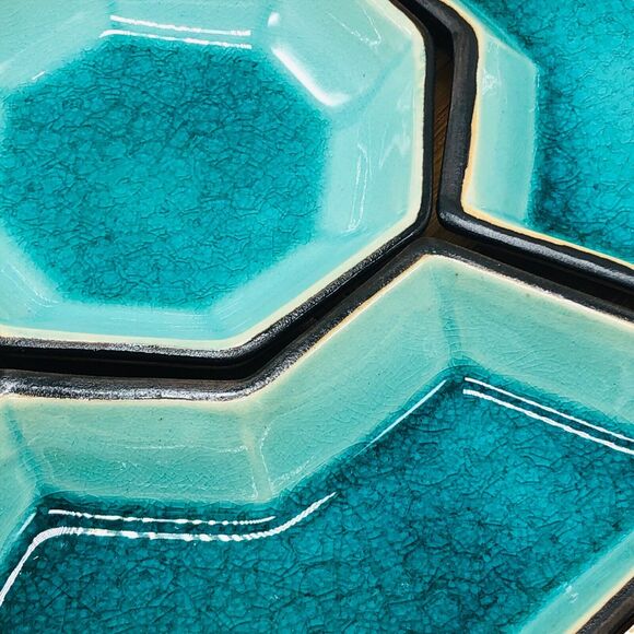 Boho Artisan Handmade Pottery Serving Tray Rattan Covered Snack Appetizer Dish - Picture 4 of 10